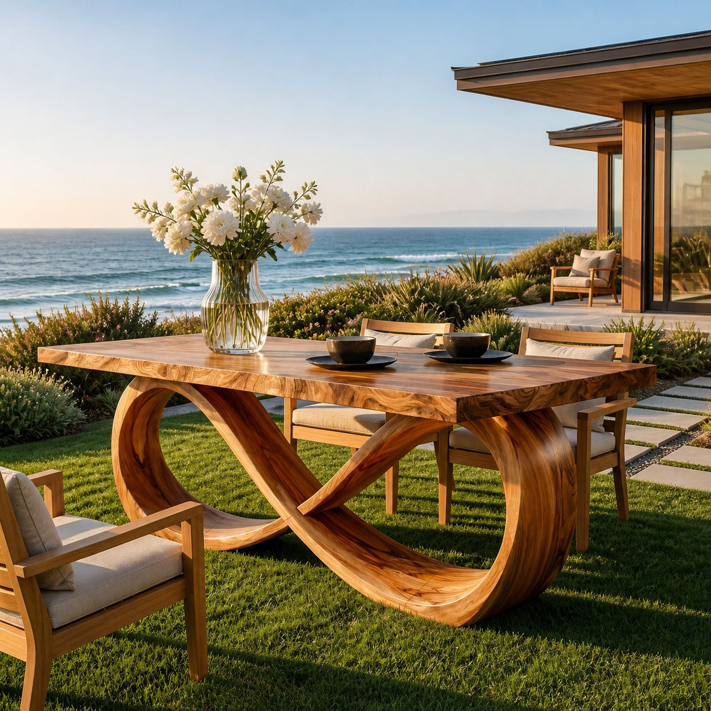 Modern Wooden Dining Table With Sculptural Base For Dining Room