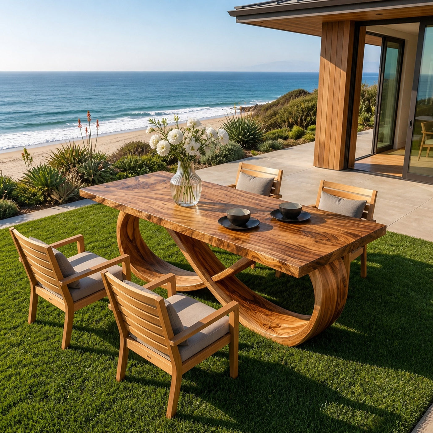 Modern Wooden Dining Table With Sculptural Base For Dining Room - product view 2