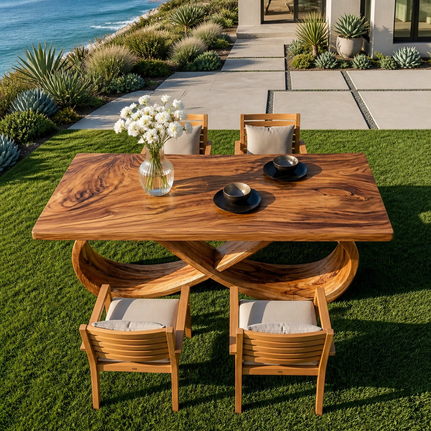 Modern Wooden Dining Table With Sculptural Base For Dining Room - product view 3