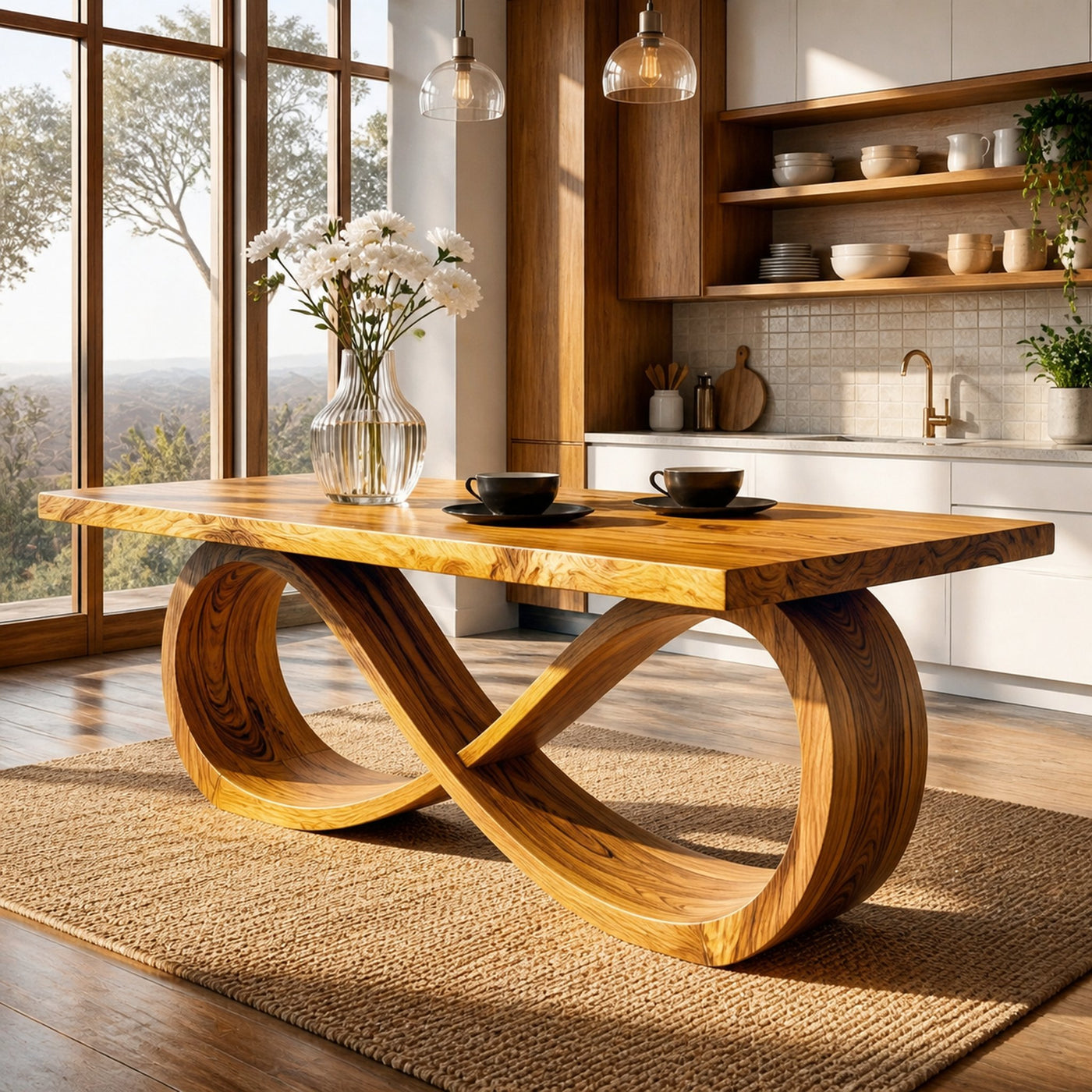 Modern Wooden Dining Table With Sculptural Base For Dining Room - product view 5