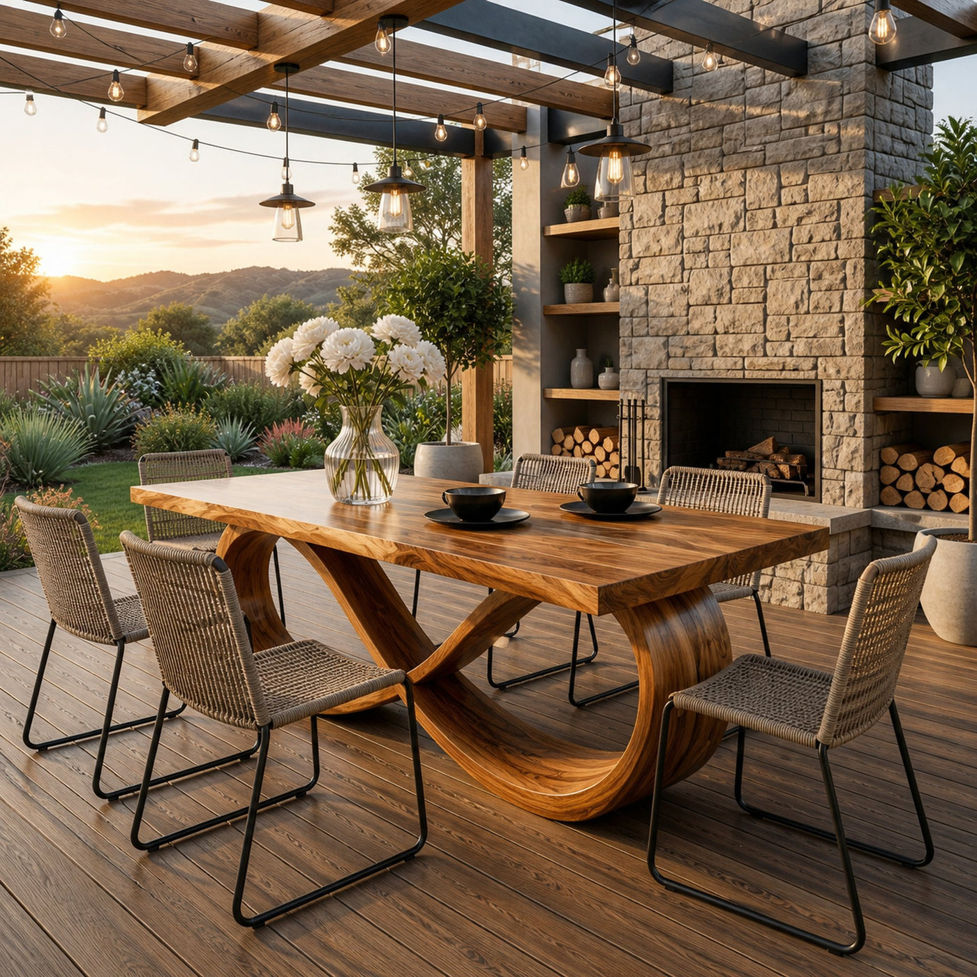 Modern Wooden Dining Table With Sculptural Base For Dining Room - product view 6