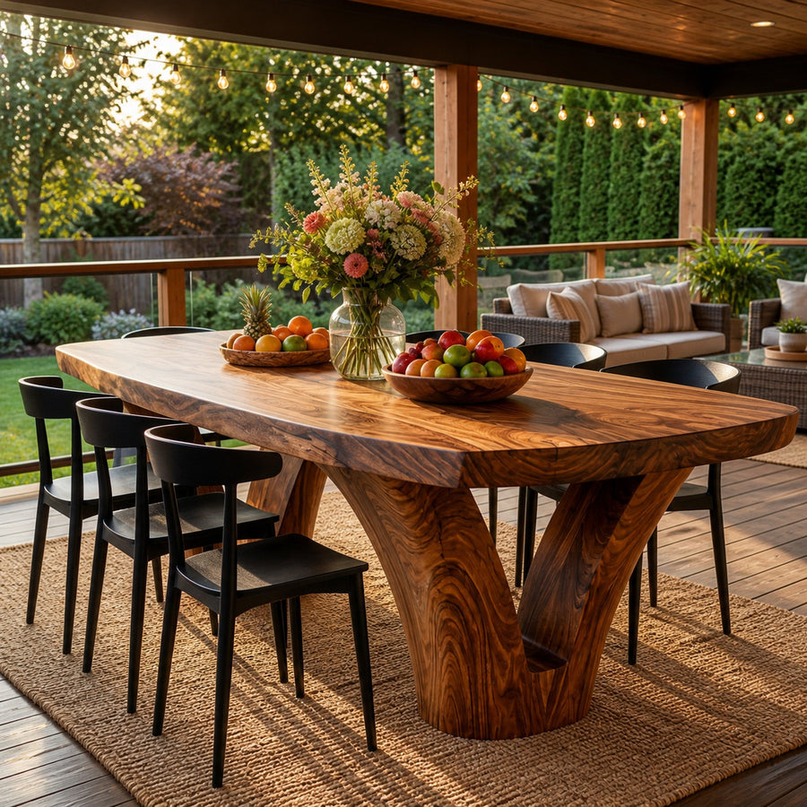 Modern Wooden Dining Table With Unique Base For Kitchen