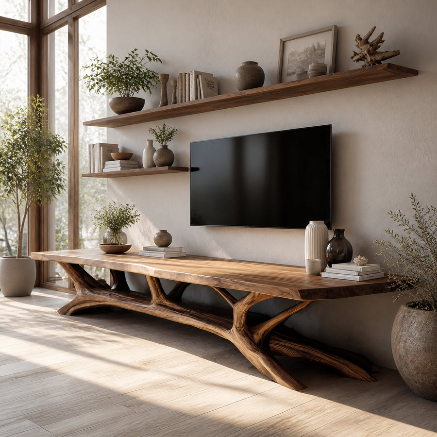 Modern Wooden Live Edge TV Console For Entryway And Living Room