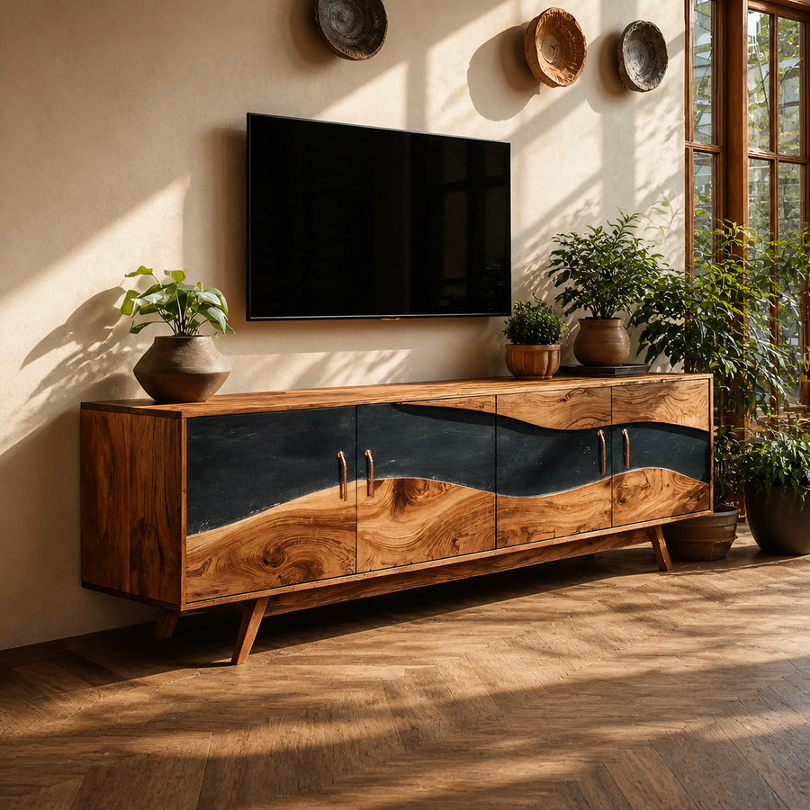 Modern Wooden Live Edge TV Stand For Entryway Design