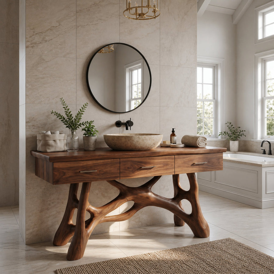 Natural Wood Sink Vanity With Drawers Master Bathroom