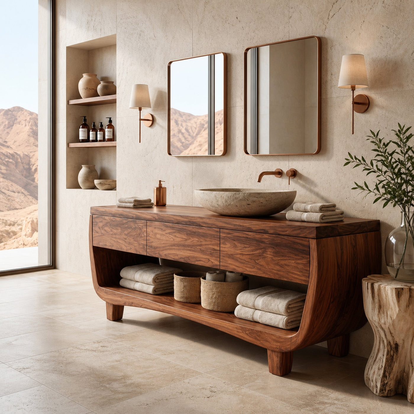 Organic Bathroom Vanity With Curved Frame For Bathroom