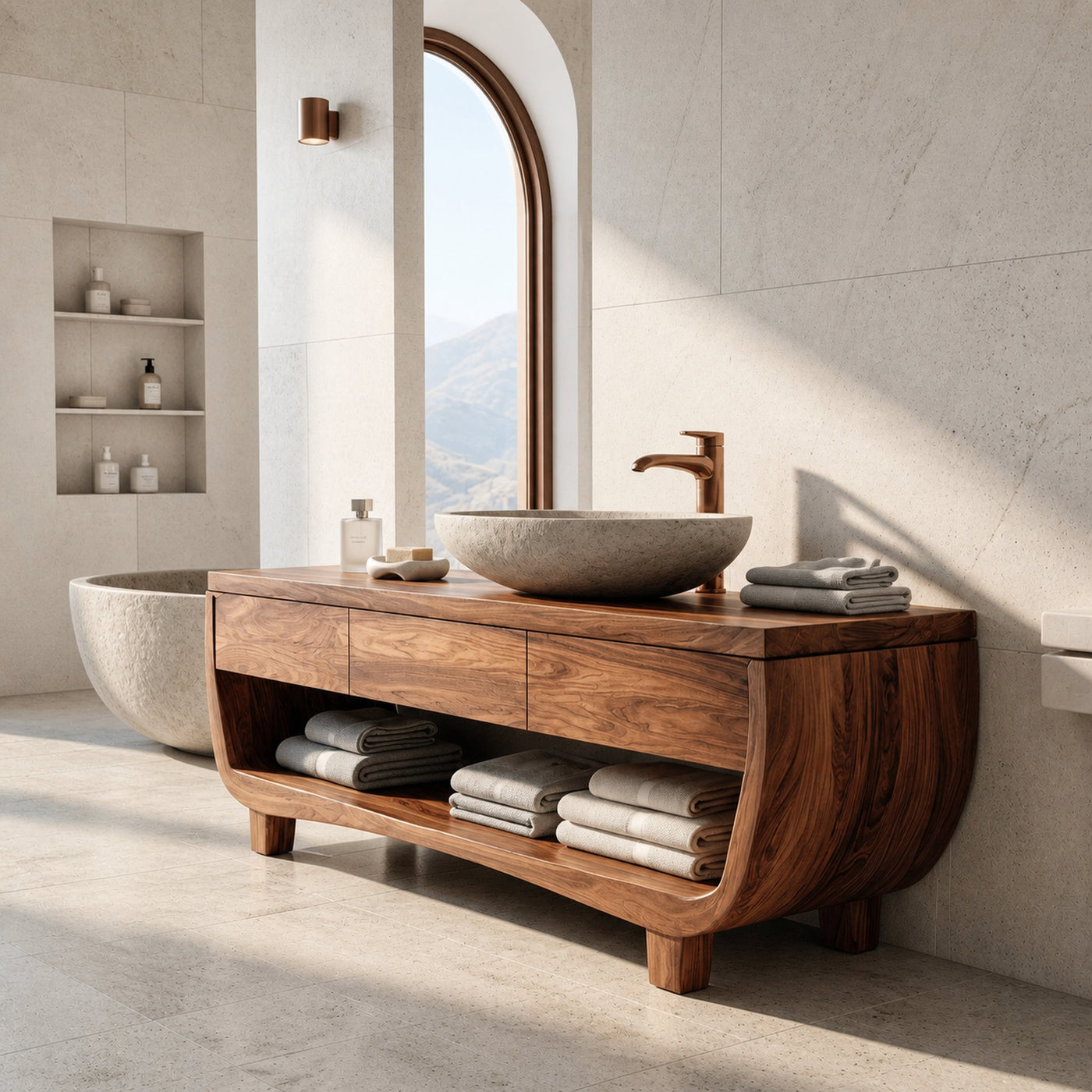 Organic Bathroom Vanity With Curved Frame For Bathroom - product view 2