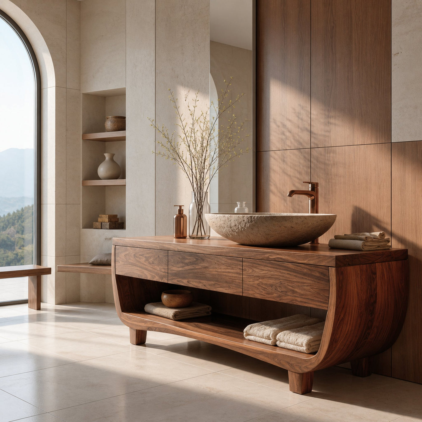 Organic Bathroom Vanity With Curved Frame For Bathroom - product view 3
