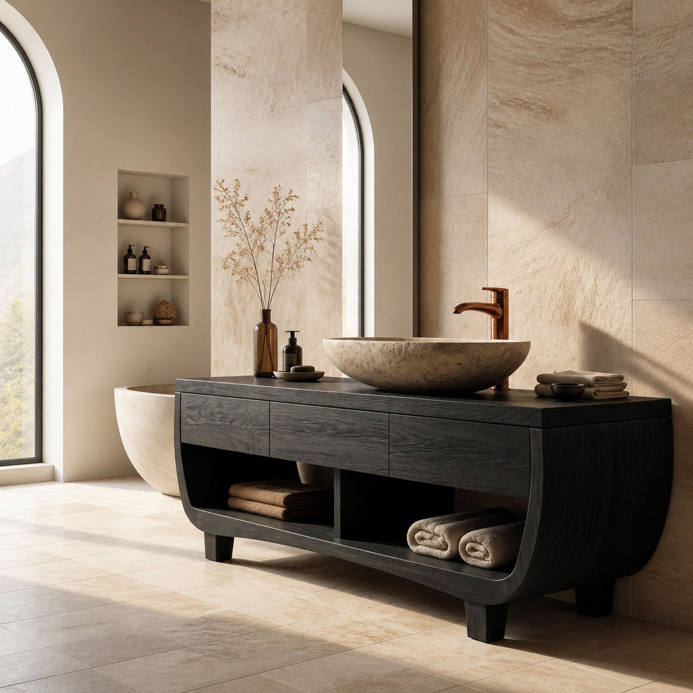 Organic Bathroom Vanity With Curved Frame For Bathroom - product view 4