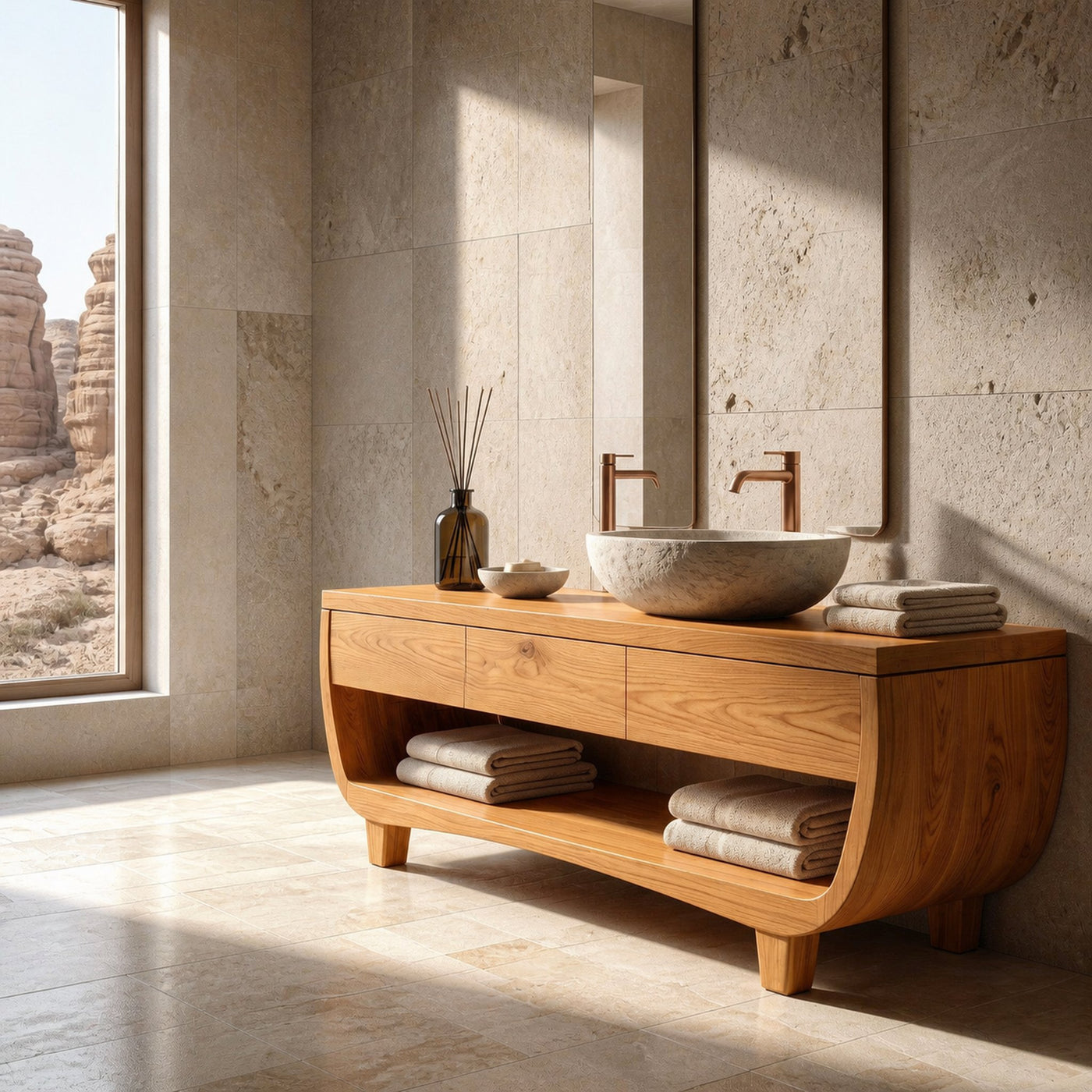 Organic Bathroom Vanity With Curved Frame For Bathroom - product view 5