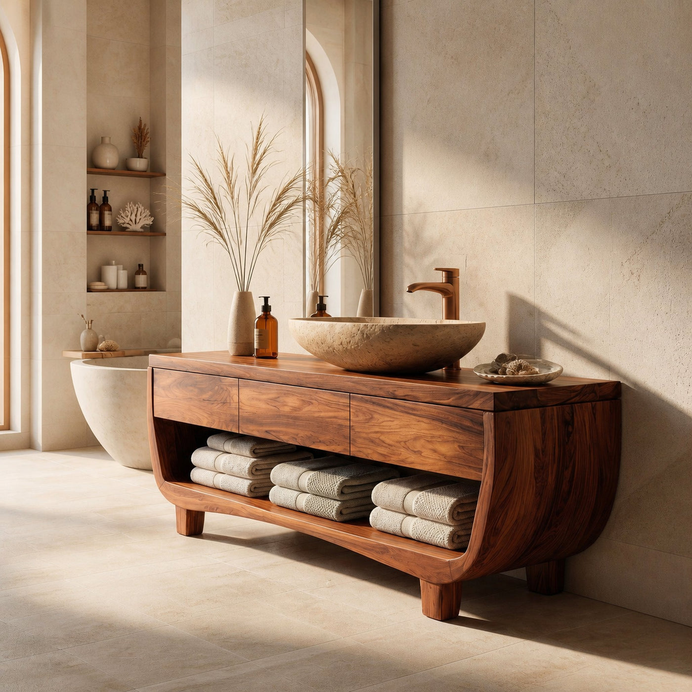 Organic Bathroom Vanity With Curved Frame For Bathroom - product view 6
