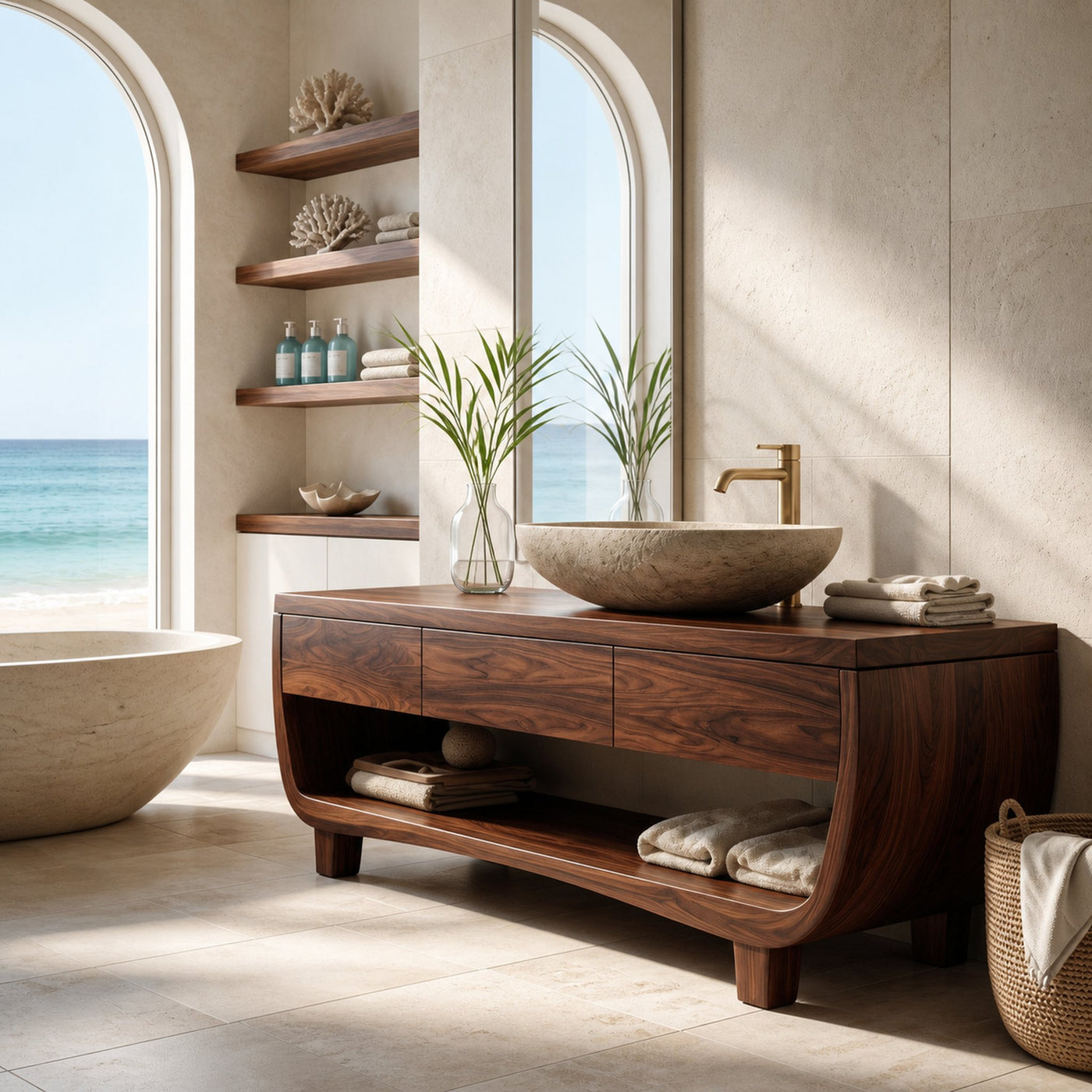 Organic Bathroom Vanity With Curved Frame For Bathroom - product view 7