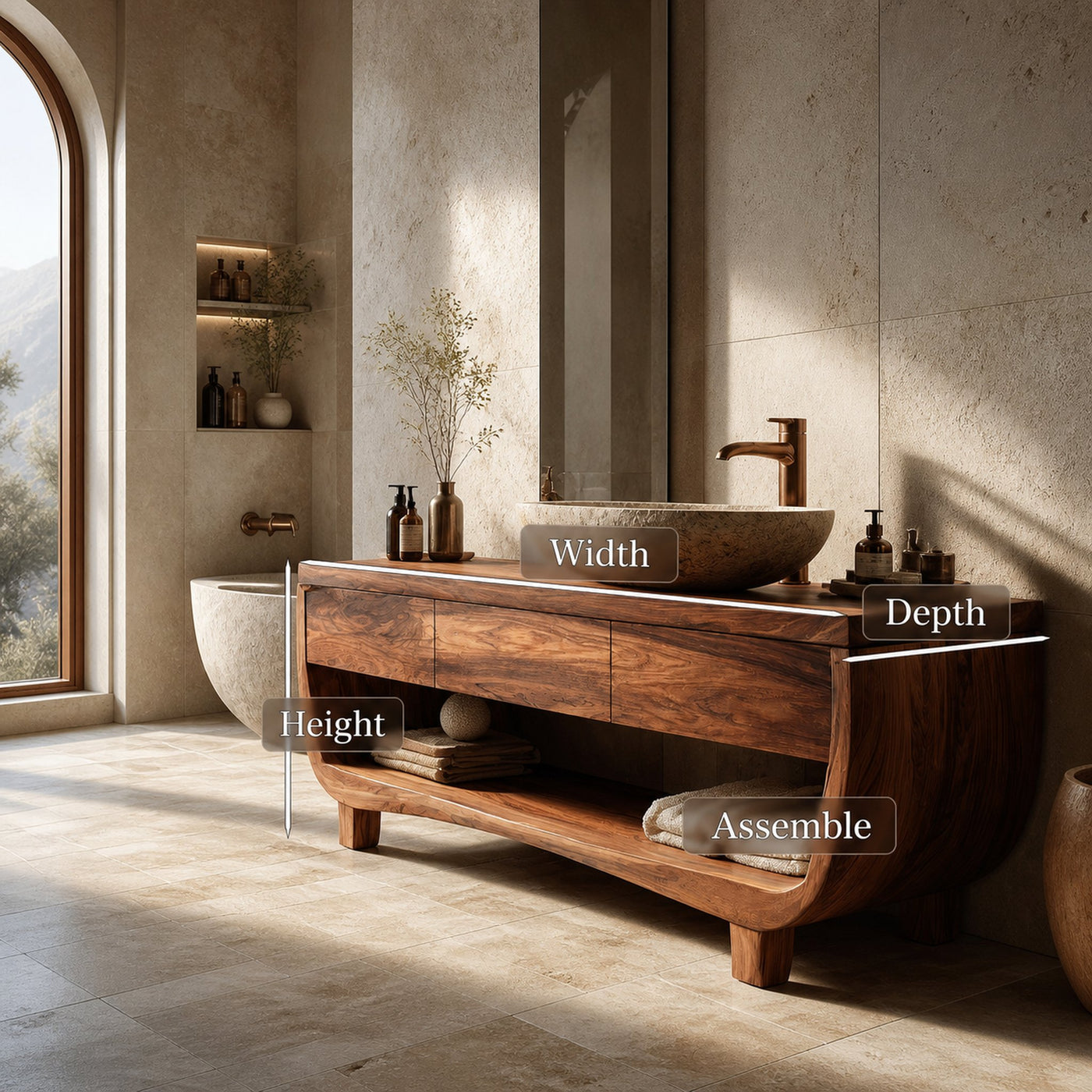 Organic Bathroom Vanity With Curved Frame For Bathroom - product view 8