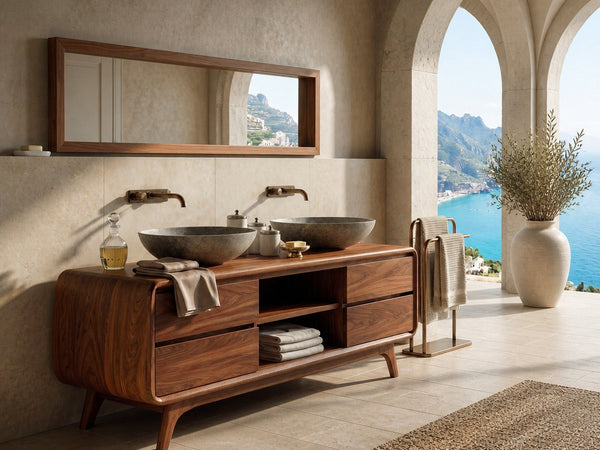Organic Bathroom Vanity With Drawers On Both Sides For Bathroom