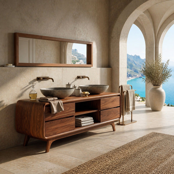 Organic Bathroom Vanity With Drawers On Both Sides For Bathroom