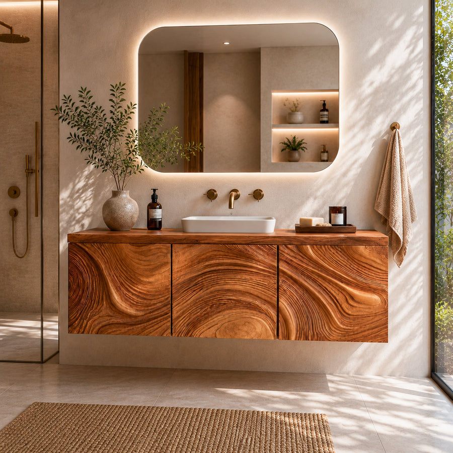Organic Bathroom Vanity With Sculptural Wave Front For Bathroom Furniture