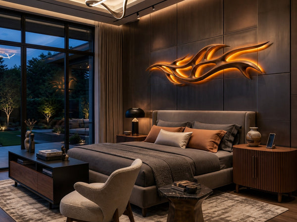Organic Carved Wood Lamp Branch Design For Above Bed Decor