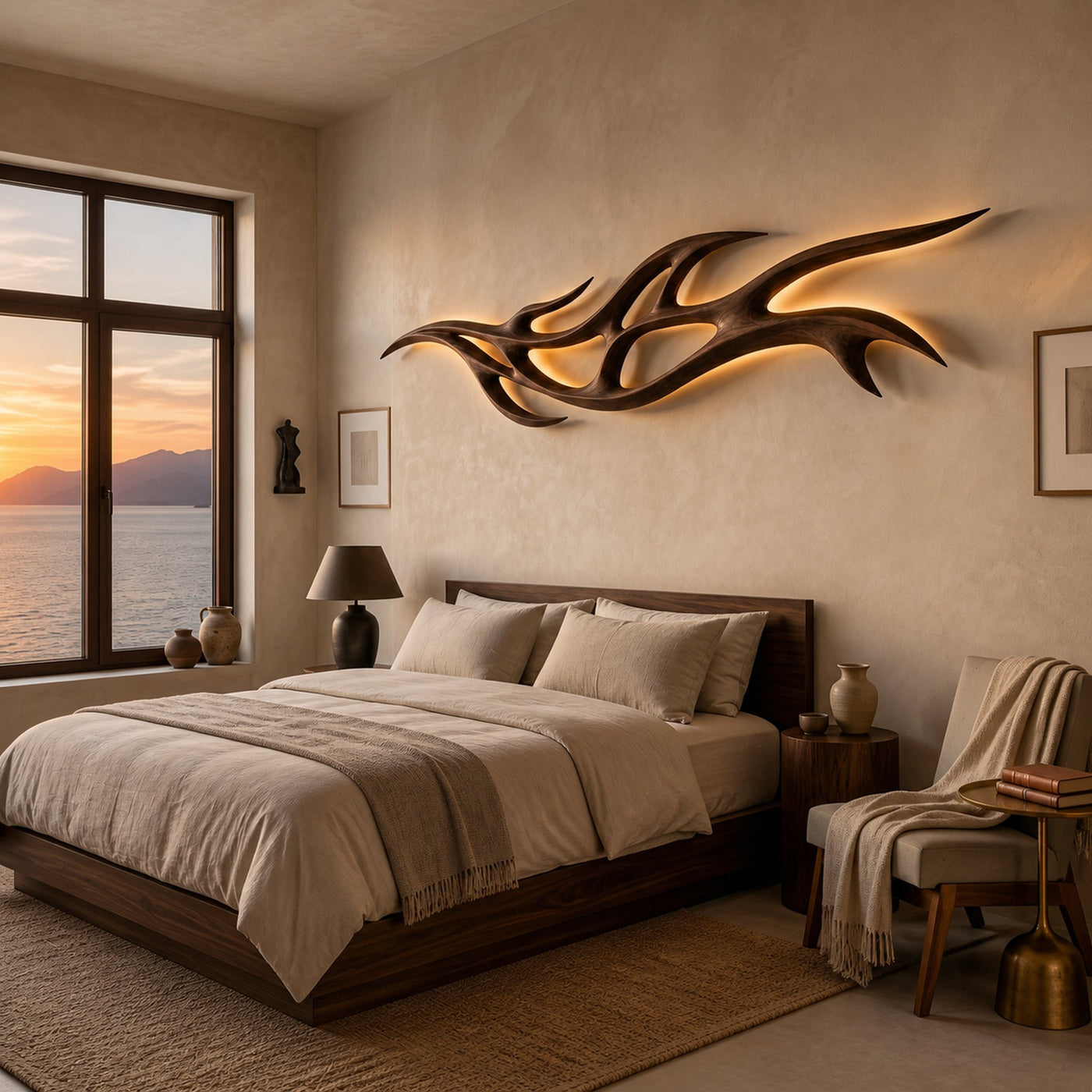 Organic Carved Wood Lamp Branch Design For Above Bed Decor - product view 7