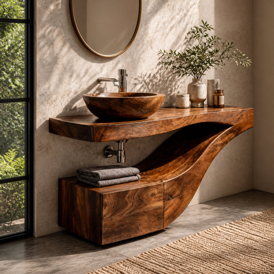 Organic Curved Floating Bathroom Vanity For Bathroom And Powder Room
