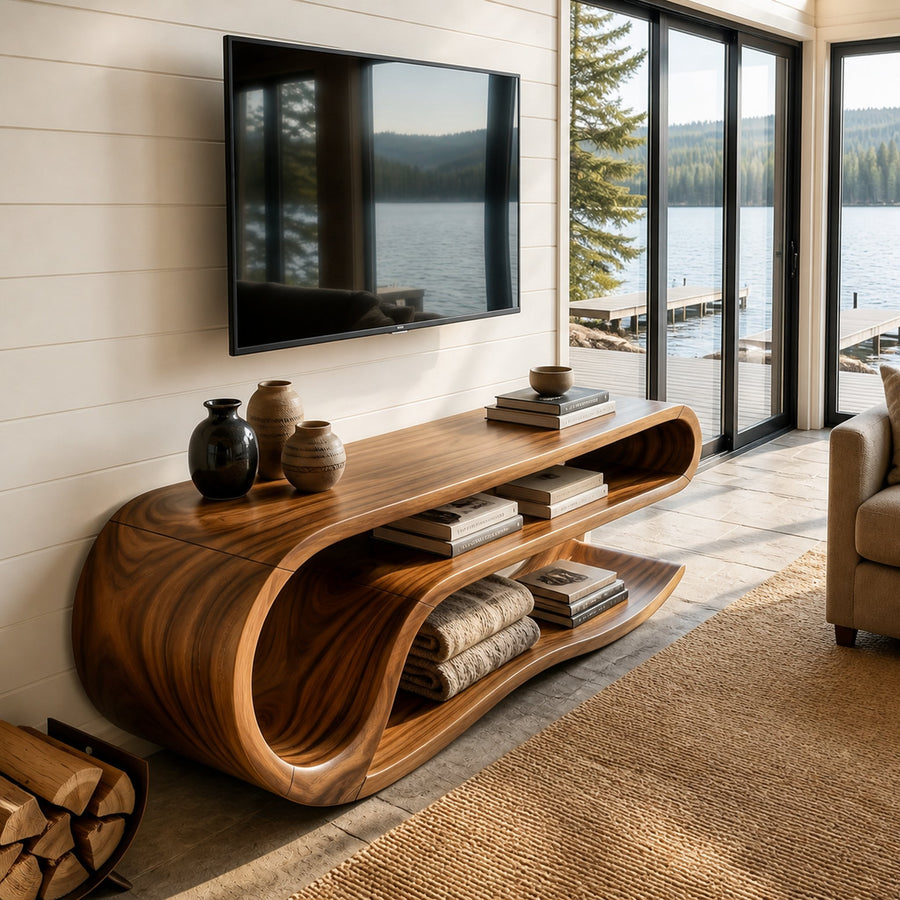 Organic Curved Media Console For Lake House Living Room