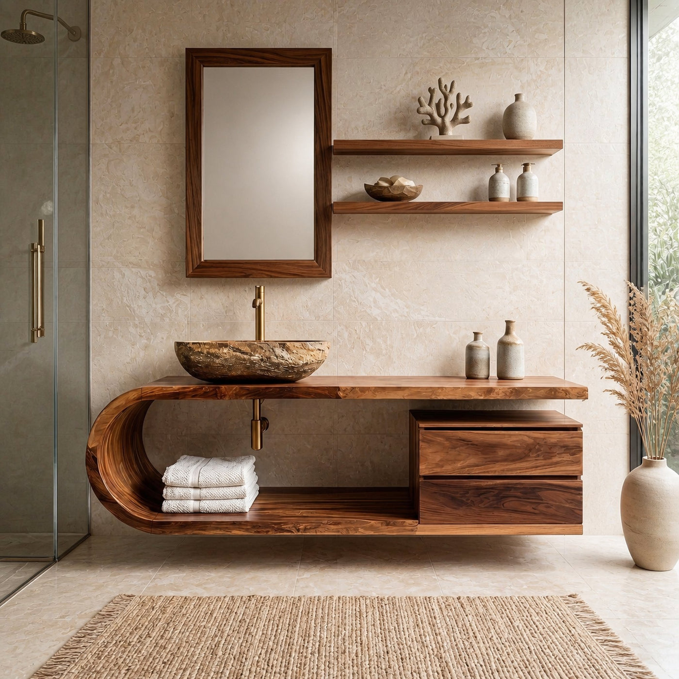 Organic Floating Bathroom Vanity With Rounded Edge For Bathroom