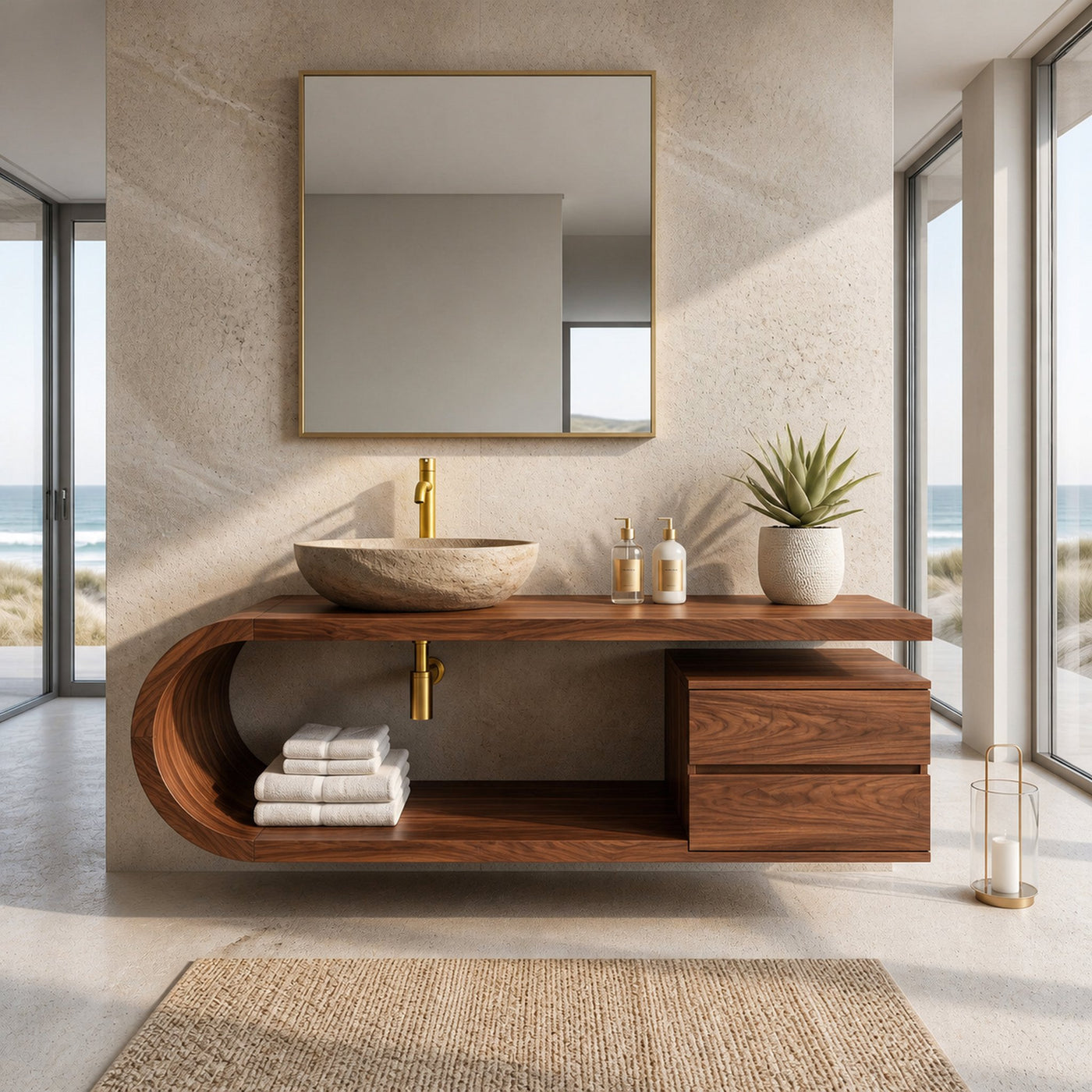 Organic Floating Bathroom Vanity With Rounded Edge For Bathroom - product view 2