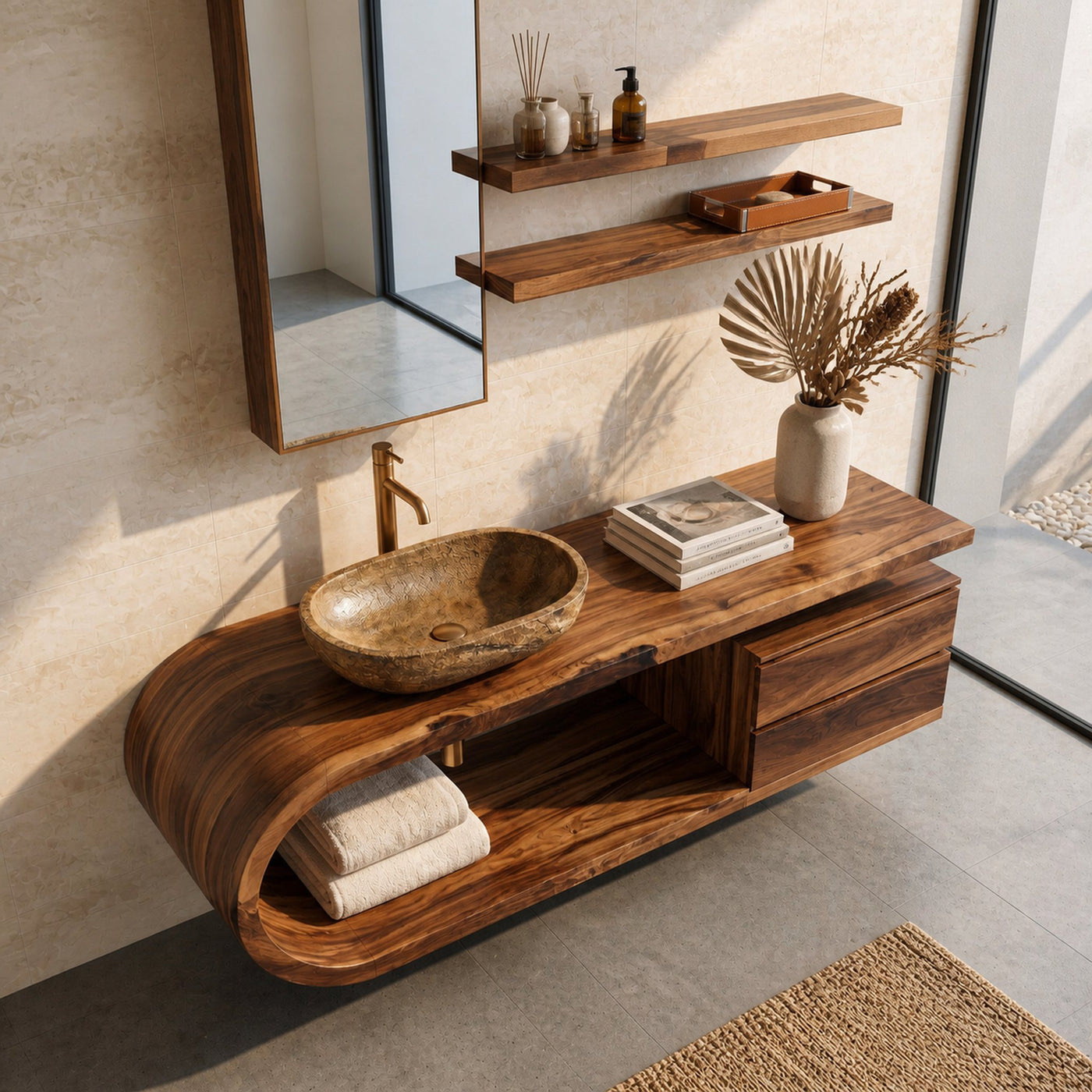 Organic Floating Bathroom Vanity With Rounded Edge For Bathroom - product view 3