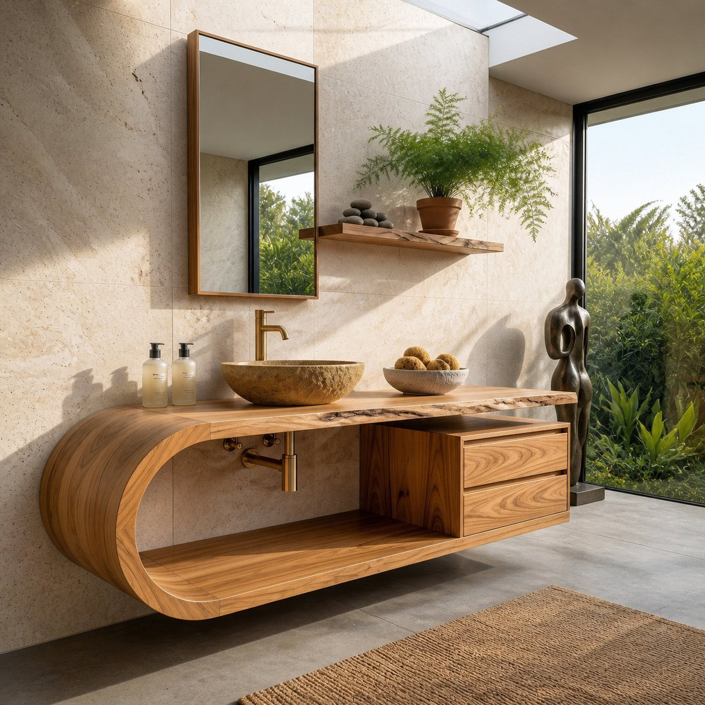 Organic Floating Bathroom Vanity With Rounded Edge For Bathroom - product view 5