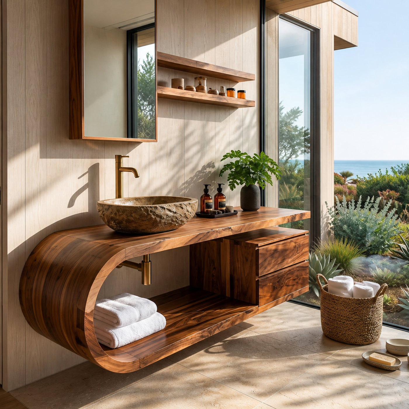 Organic Floating Bathroom Vanity With Rounded Edge For Bathroom - product view 6