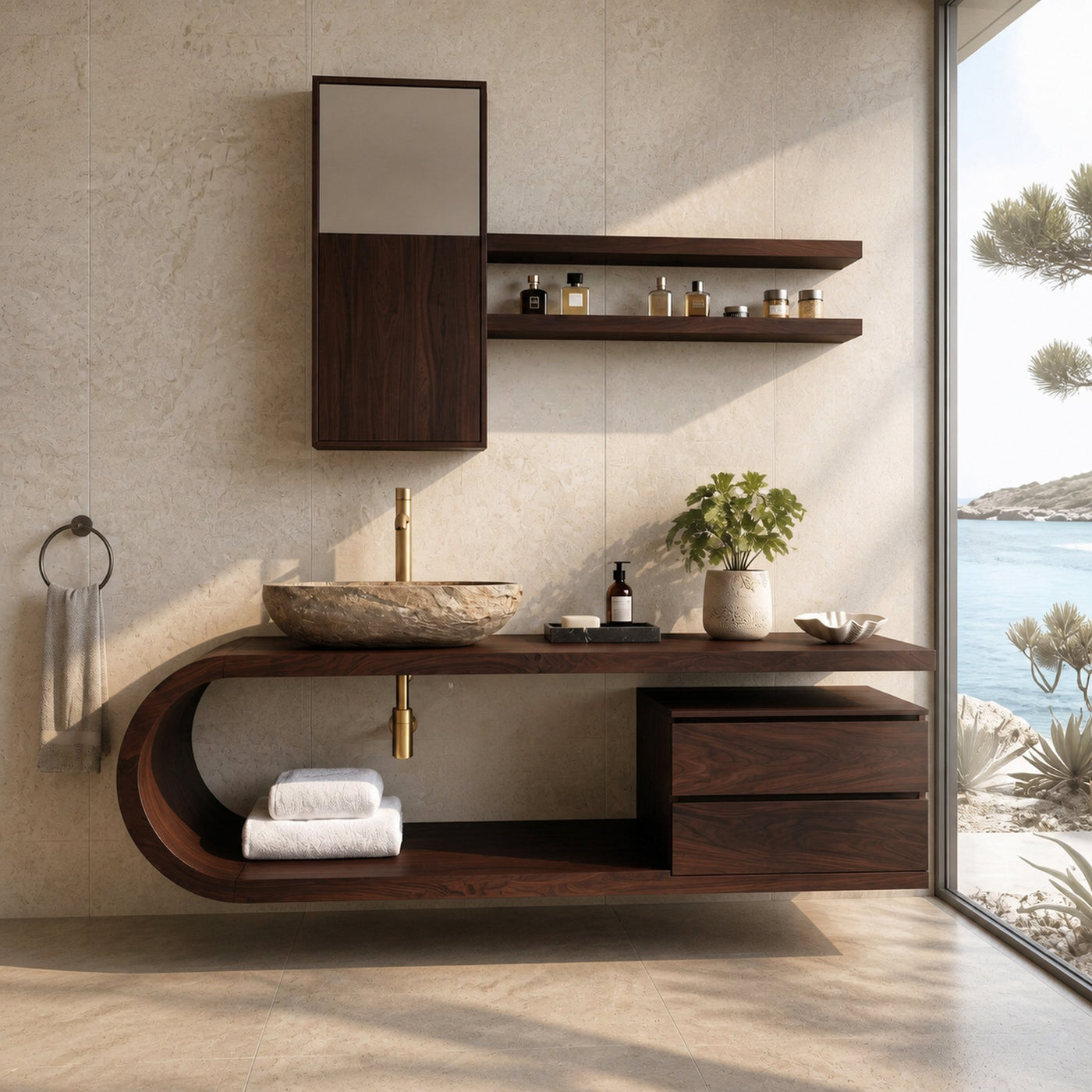 Organic Floating Bathroom Vanity With Rounded Edge For Bathroom - product view 7