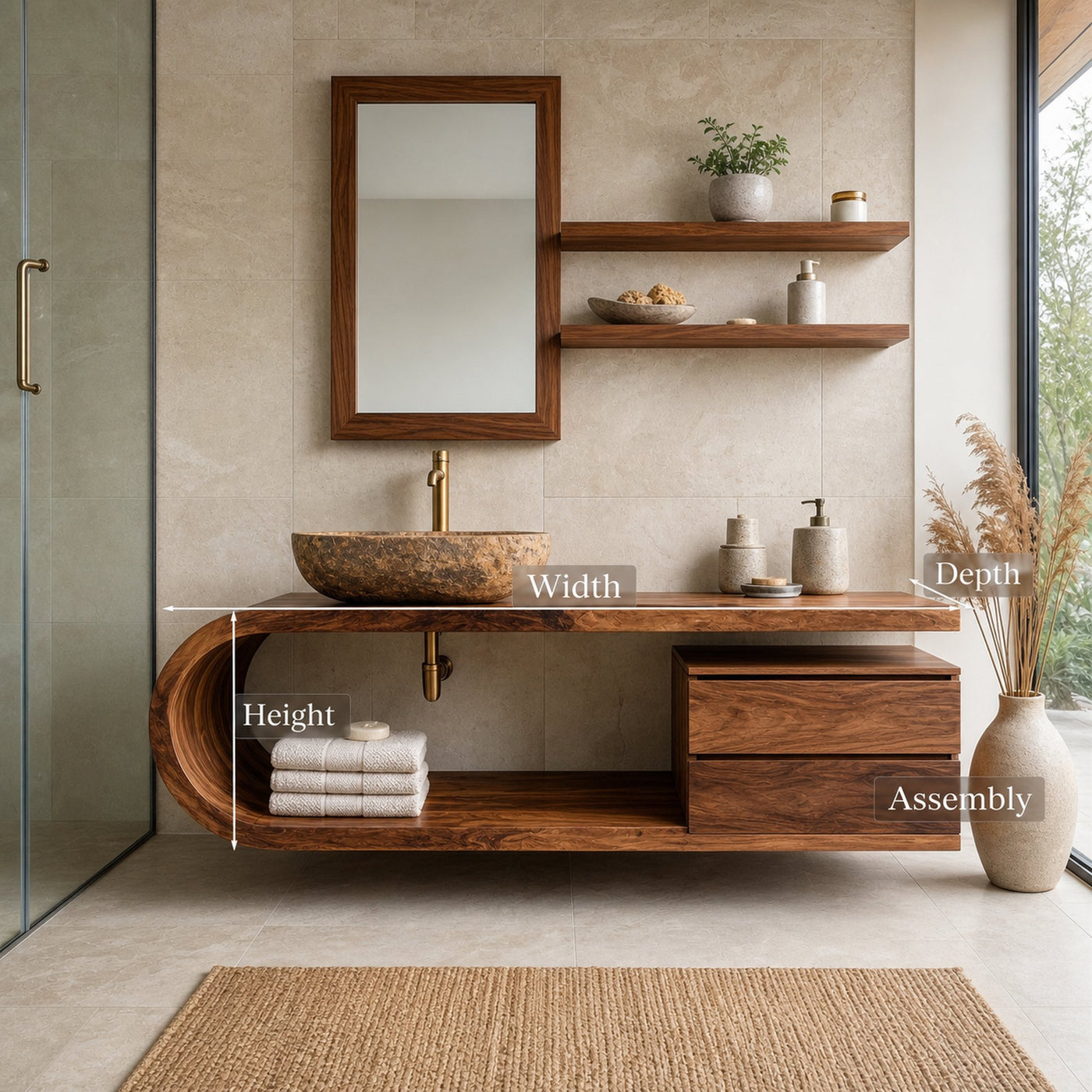 Organic Floating Bathroom Vanity With Rounded Edge For Bathroom - product view 8