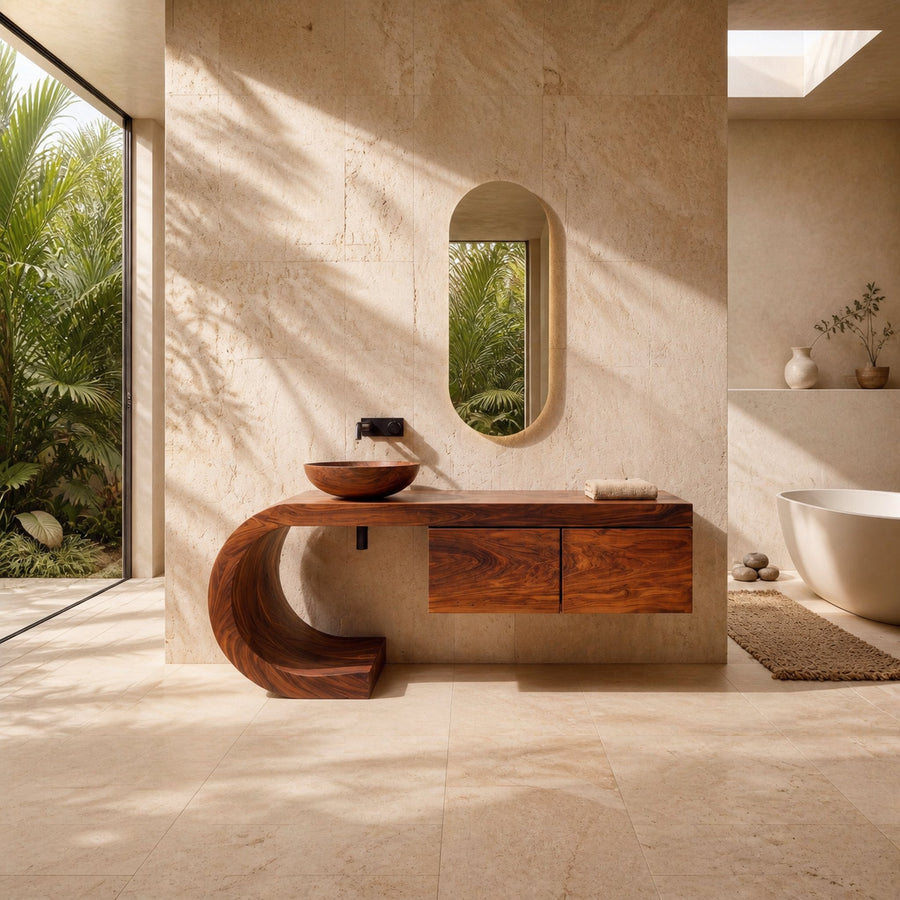 Organic Floating Bathroom Vanity With Sculptural Curved Base For Bathroom