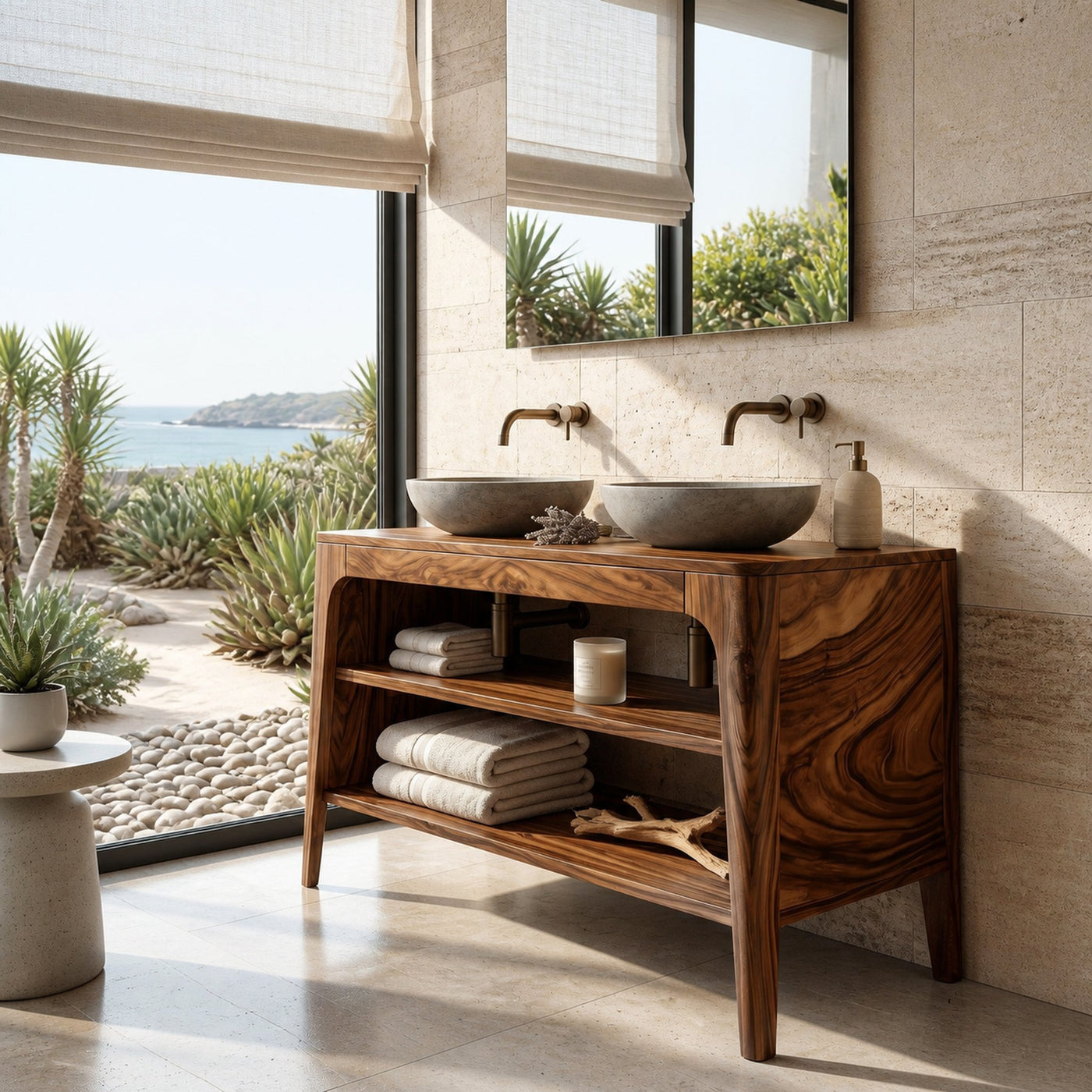 Organic Modern Bathroom Vanity With 2-Tier Open Shelf For Bathroom