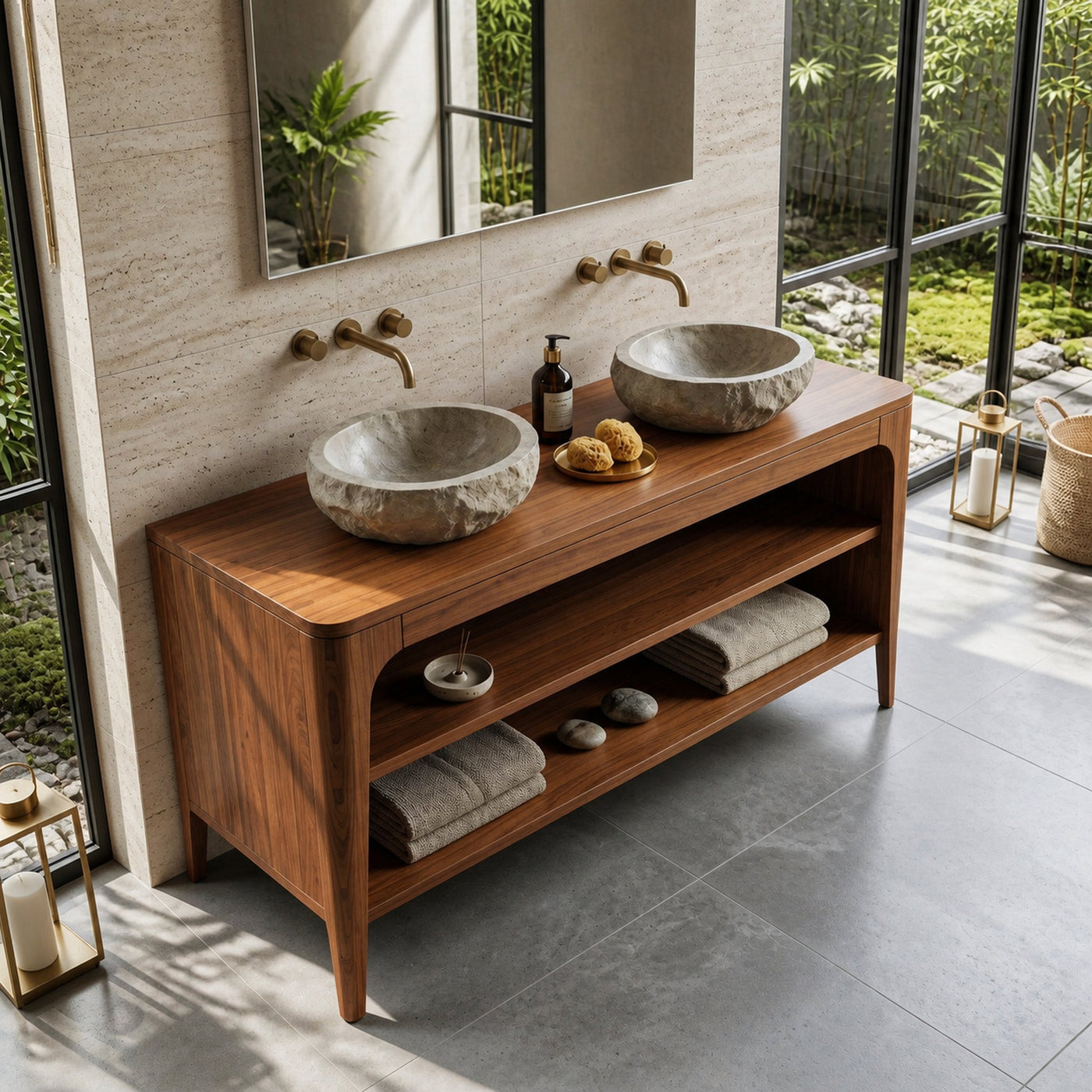 Organic Modern Bathroom Vanity With 2-Tier Open Shelf For Bathroom - product view 3