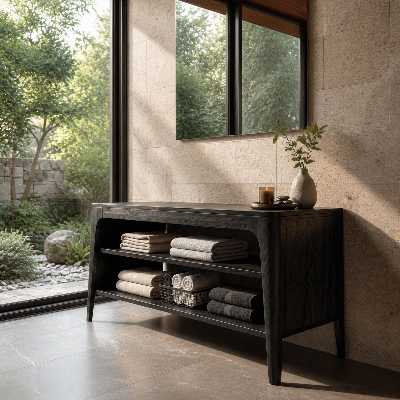 Organic Modern Bathroom Vanity With 2-Tier Open Shelf For Bathroom - product view 4