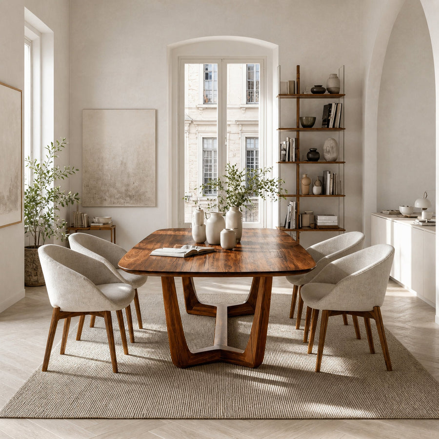 Organic Modern Dining Table With Curved Base For Dining Room