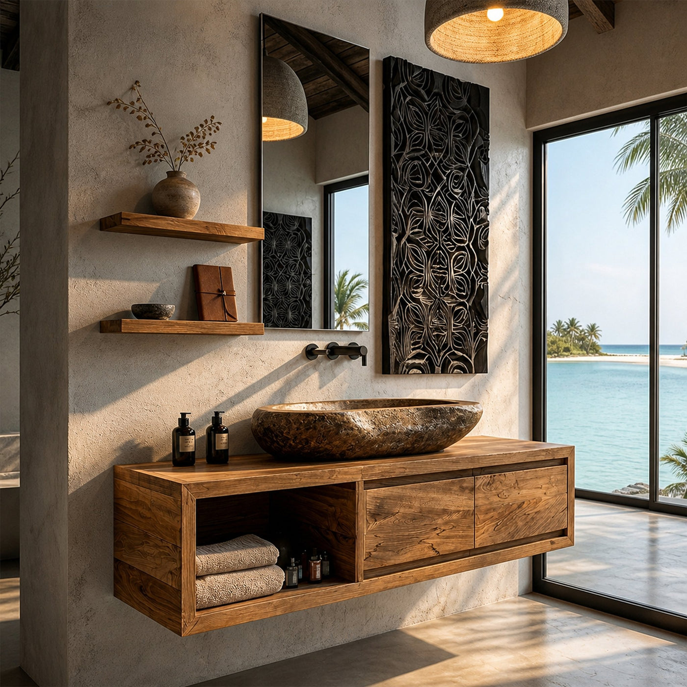 Organic Modern Floating Bathroom Vanity With Open Storage