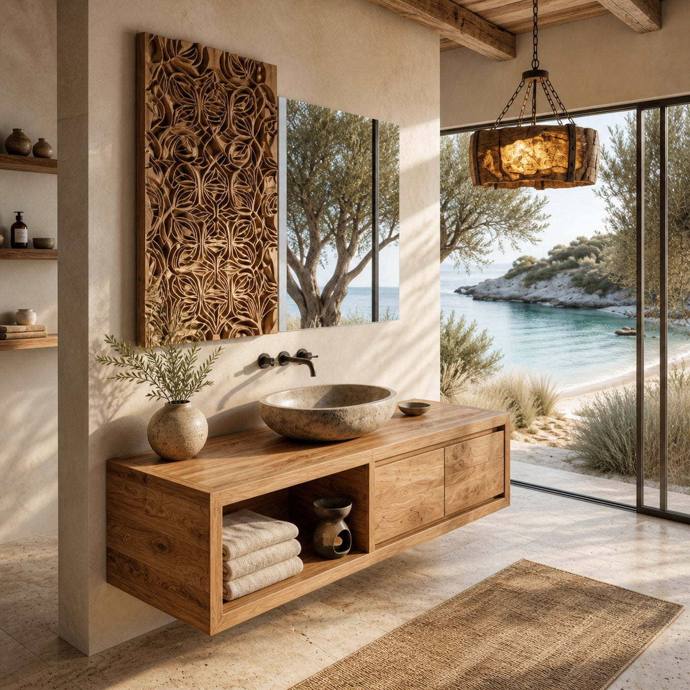 Organic Modern Floating Bathroom Vanity With Open Storage - product view 2