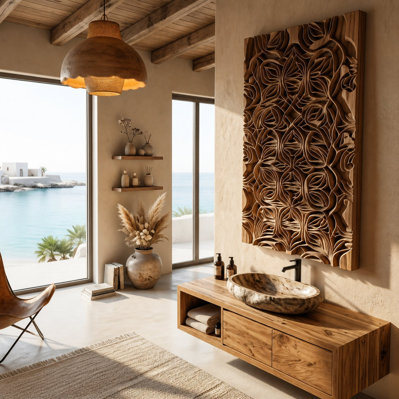 Organic Modern Floating Bathroom Vanity With Open Storage - product view 3