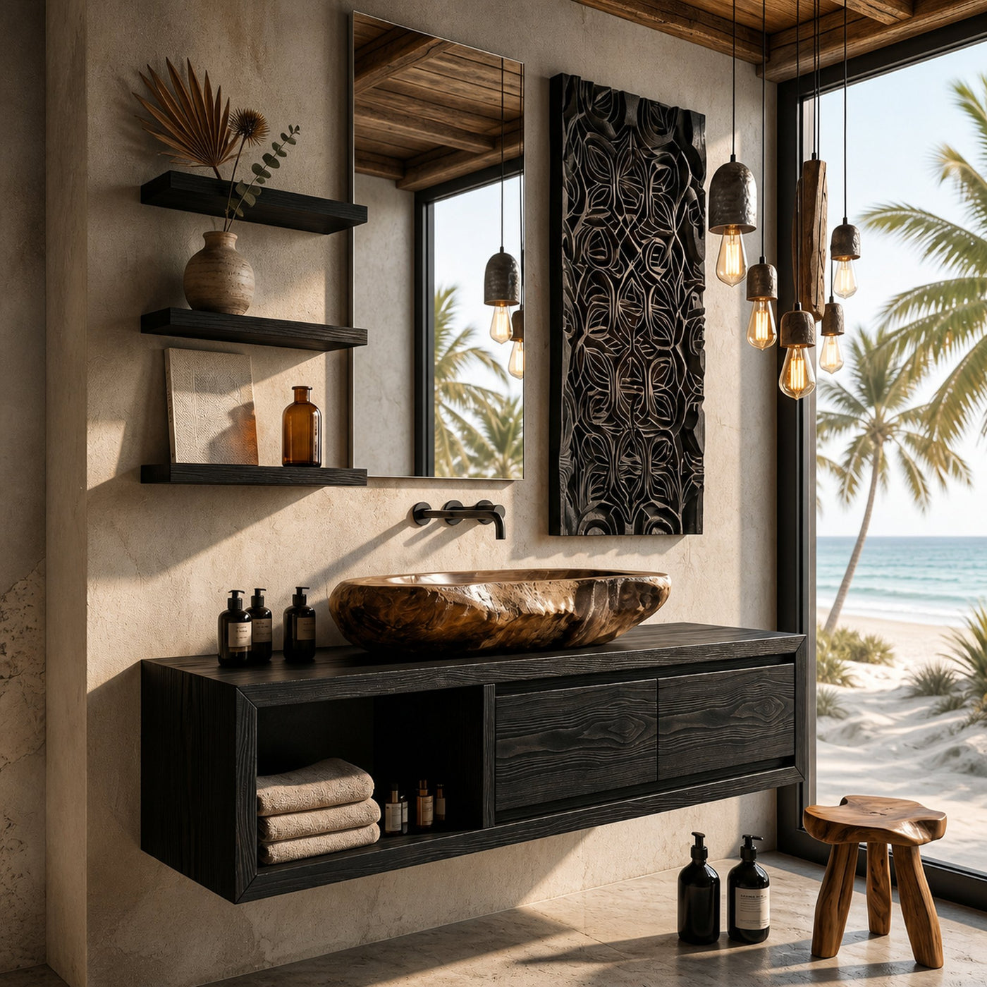 Organic Modern Floating Bathroom Vanity With Open Storage - product view 4
