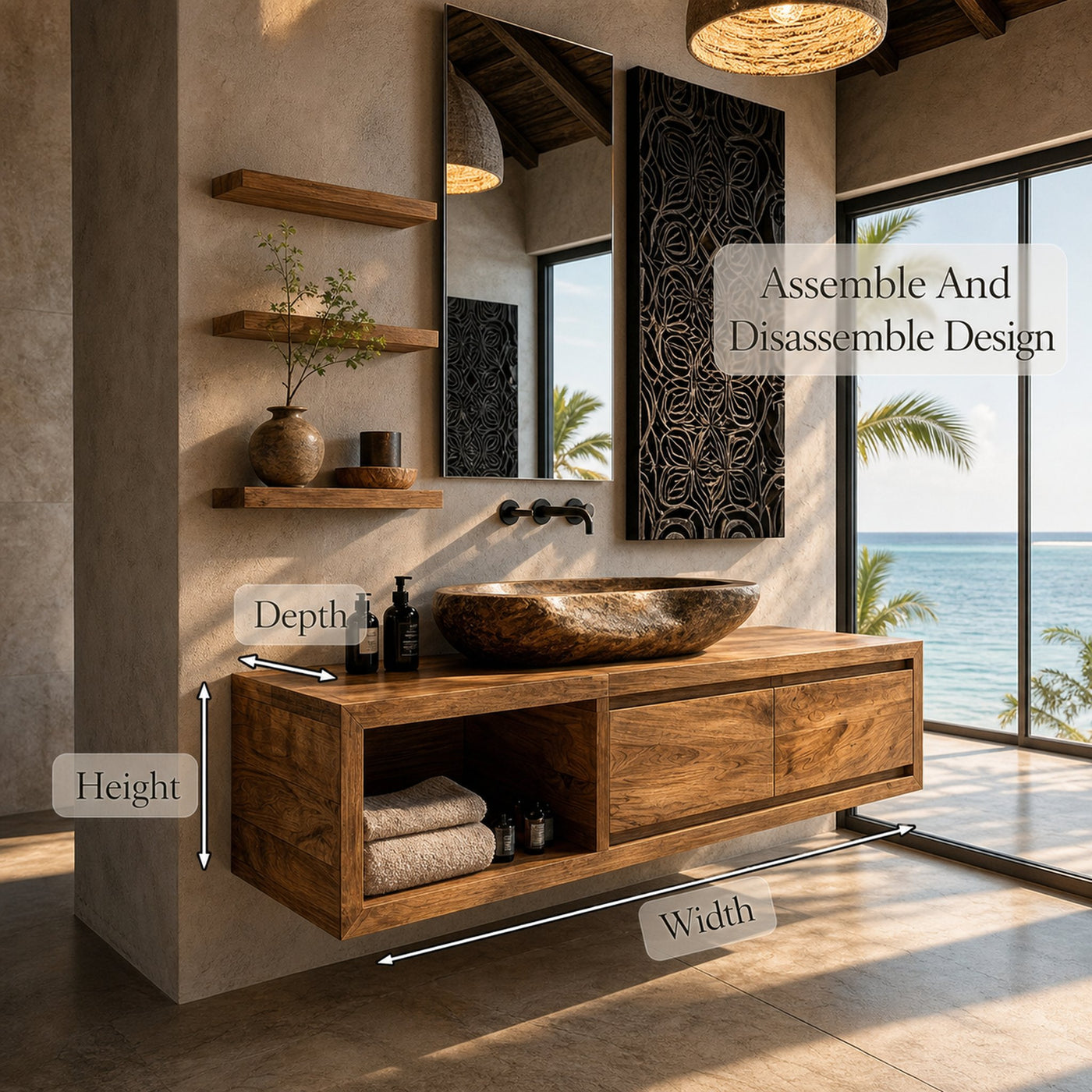 Organic Modern Floating Bathroom Vanity With Open Storage - product view 8