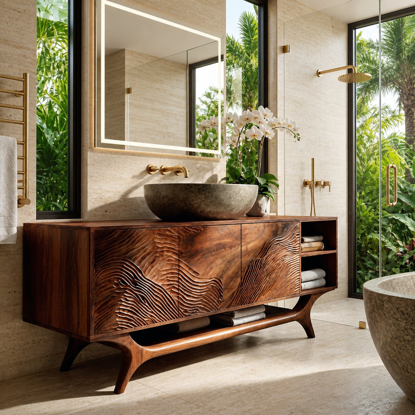 Organic Modern Wooden Bathroom Vanity For Bathroom
