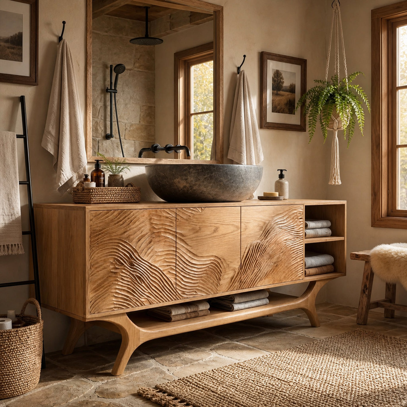 Organic Modern Wooden Bathroom Vanity For Bathroom - product view 3