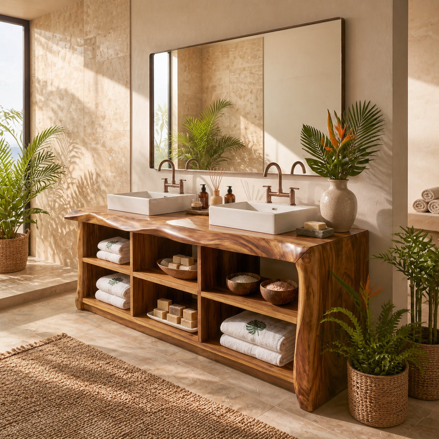 Organic Monkeypod Vanity Unit For Resort Suite