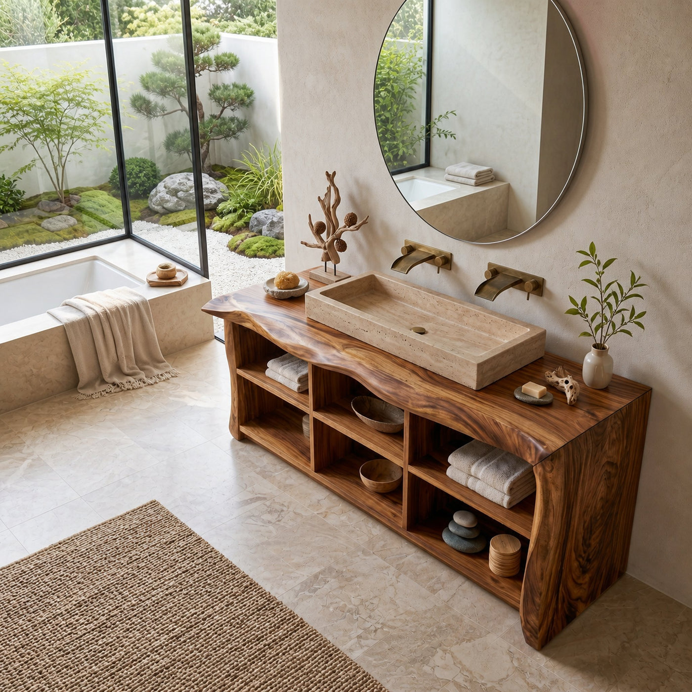 Organic Monkeypod Vanity Unit For Resort Suite - product view 2