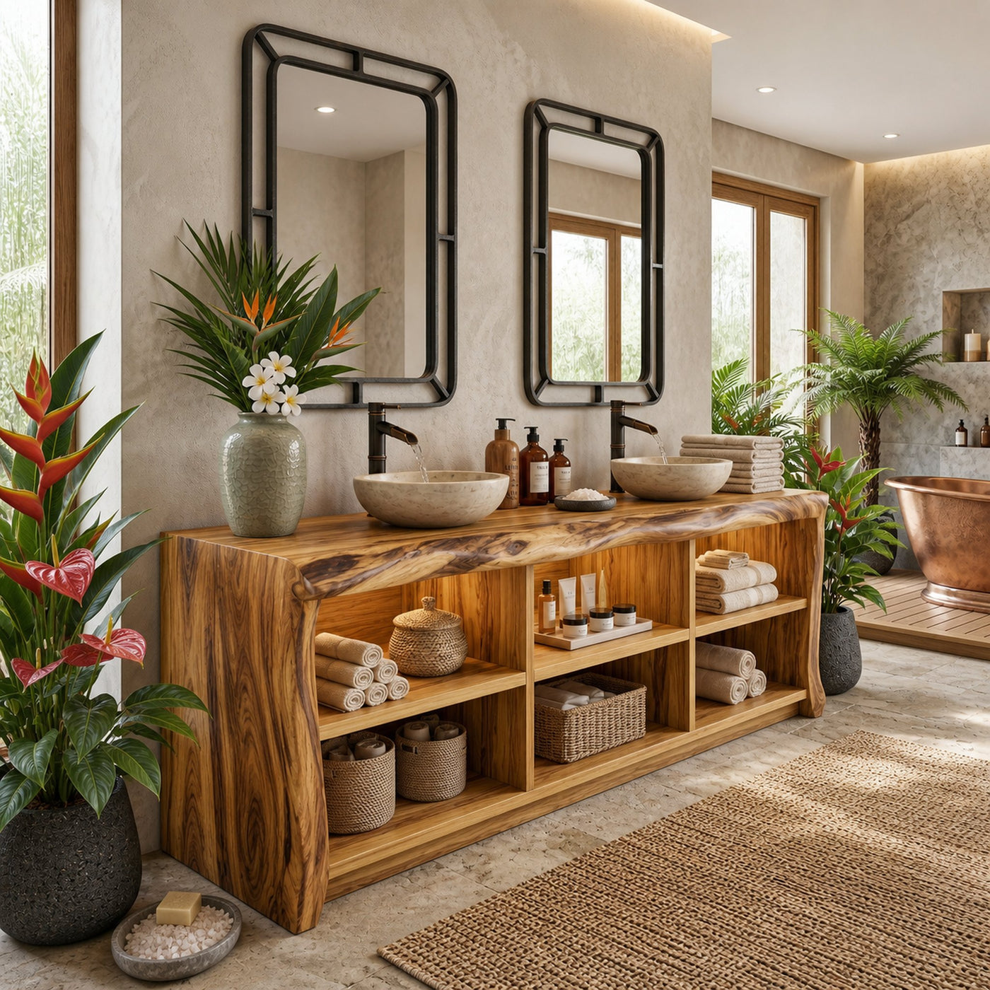 Organic Monkeypod Vanity Unit For Resort Suite - product view 5