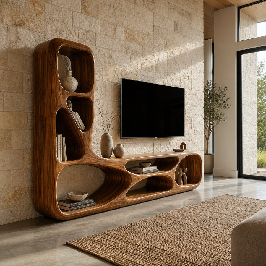 Organic Natural Wood TV Wall Unit For Living Room