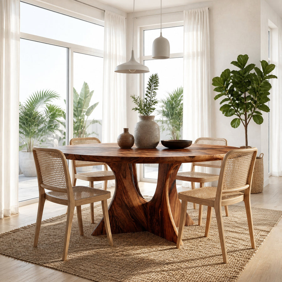 Organic Round Wooden Dining Table For Dining Room