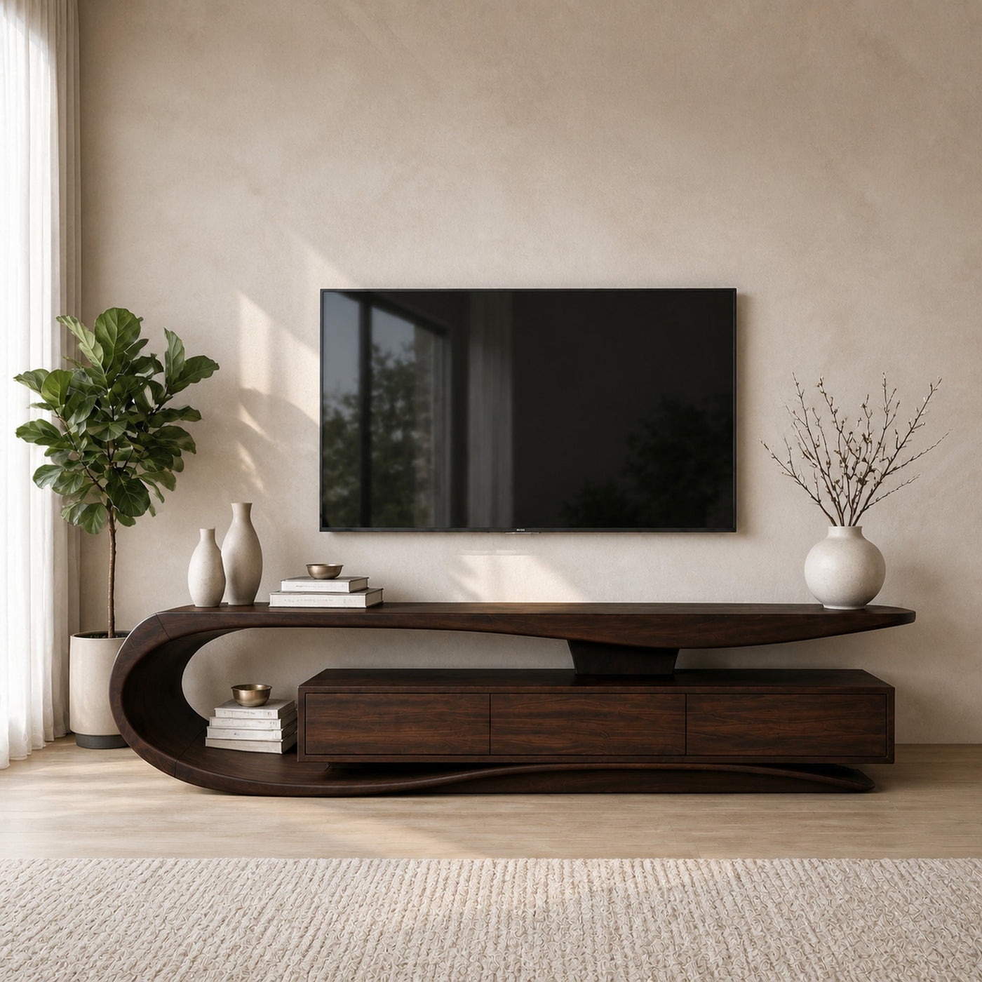 Organic Rounded Wooden TV Console For Living Room Furniture