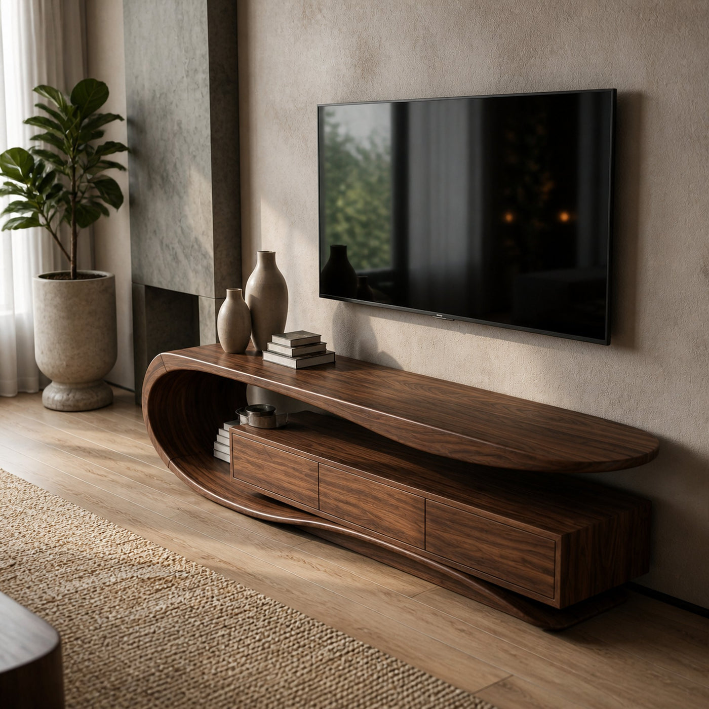 Organic Rounded Wooden TV Console For Living Room Furniture - product view 2